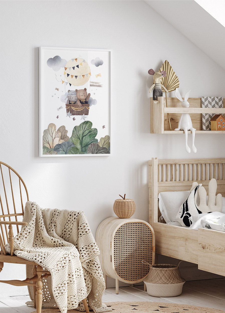 Bärenfreunde im Heißluftballon-Kinderzimmerposter - Posterbox.no