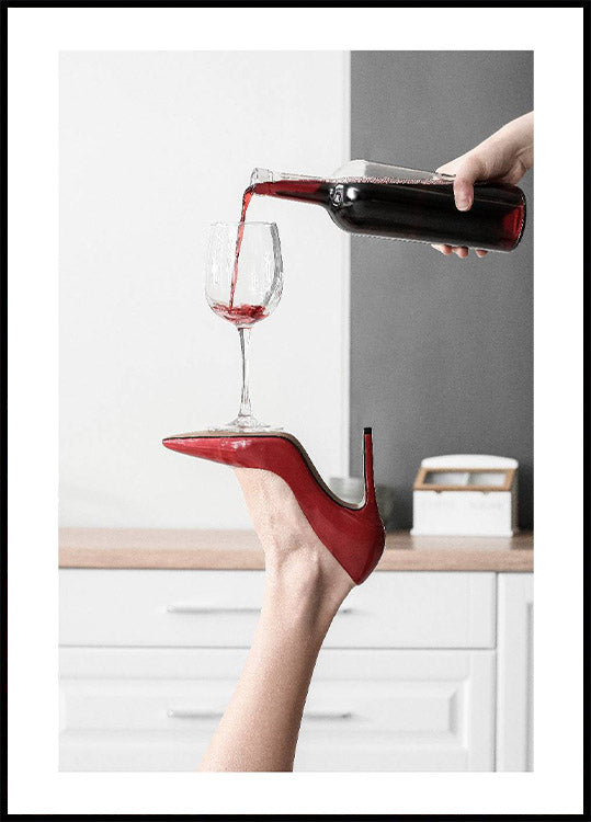 Pouring Red Wine Heels Poster - Posterbox.no