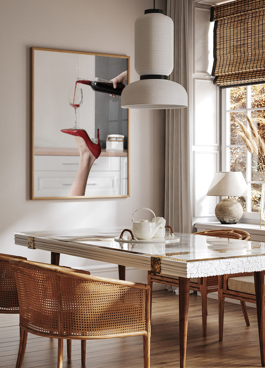 Pouring Red Wine Heels Poster - Posterbox.no