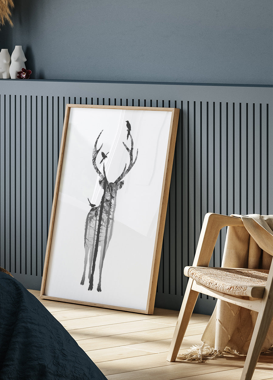 Poster Hirsche und Vögel - Posterbox.dk