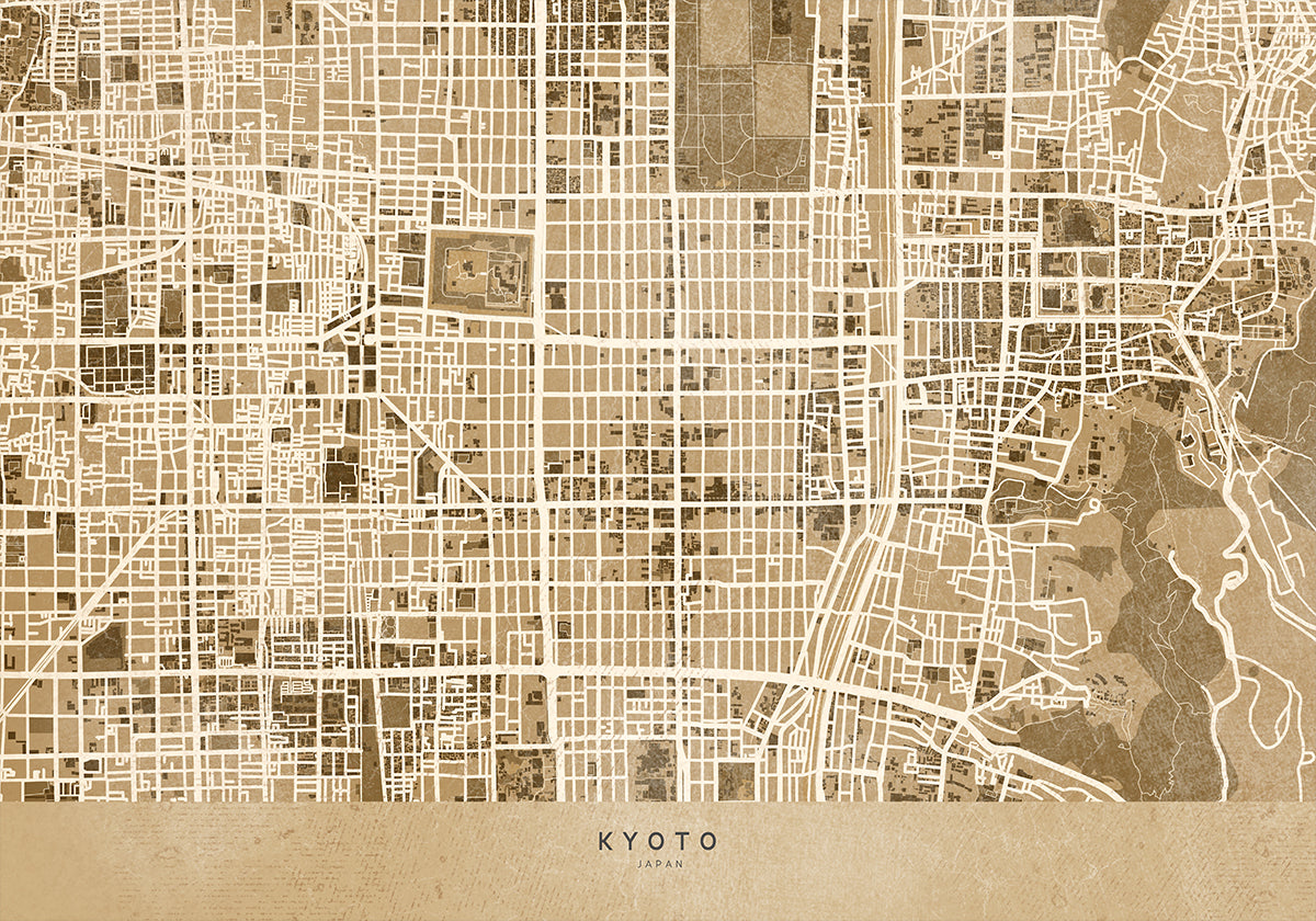 Sepia-Karte von Kyoto-Poster