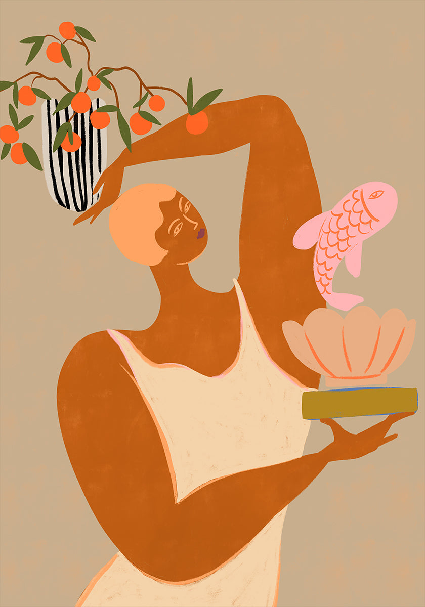 Poster mit Fisch und Orangen