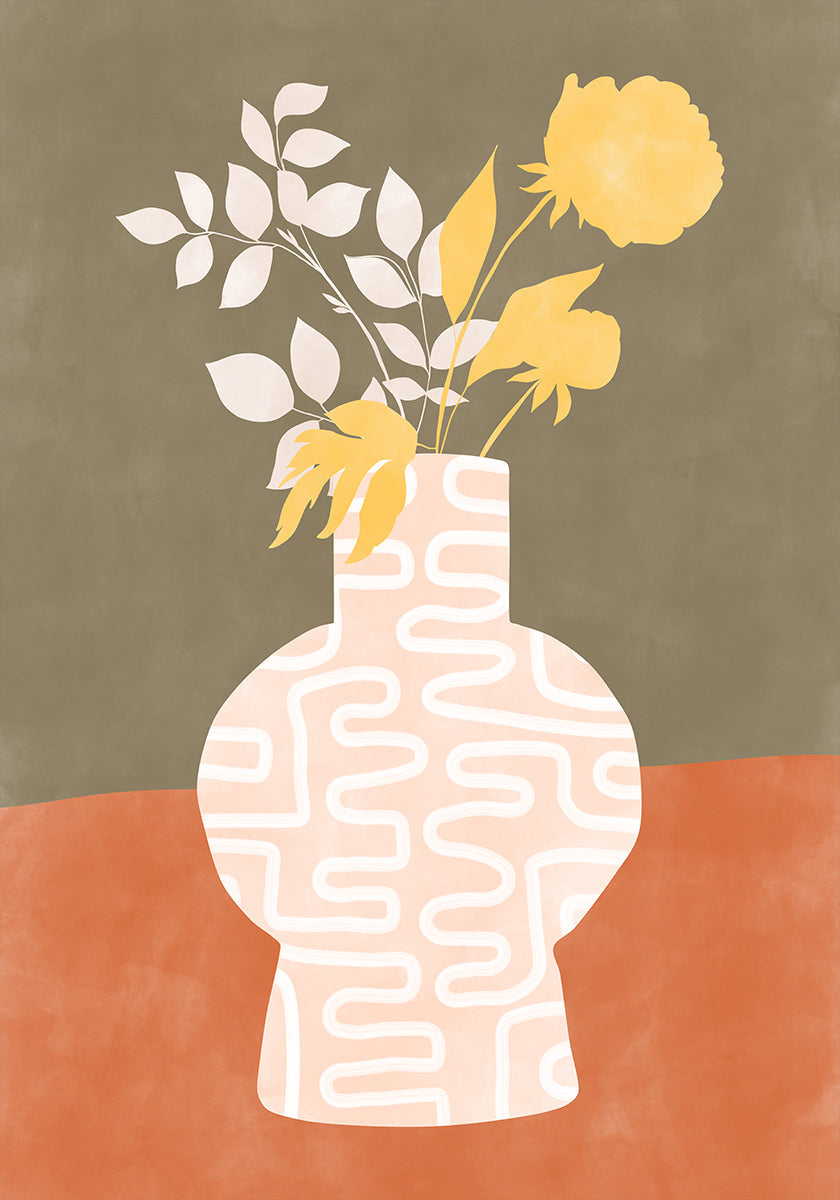 Stilisierte Vase mit weißen Mustern Poster