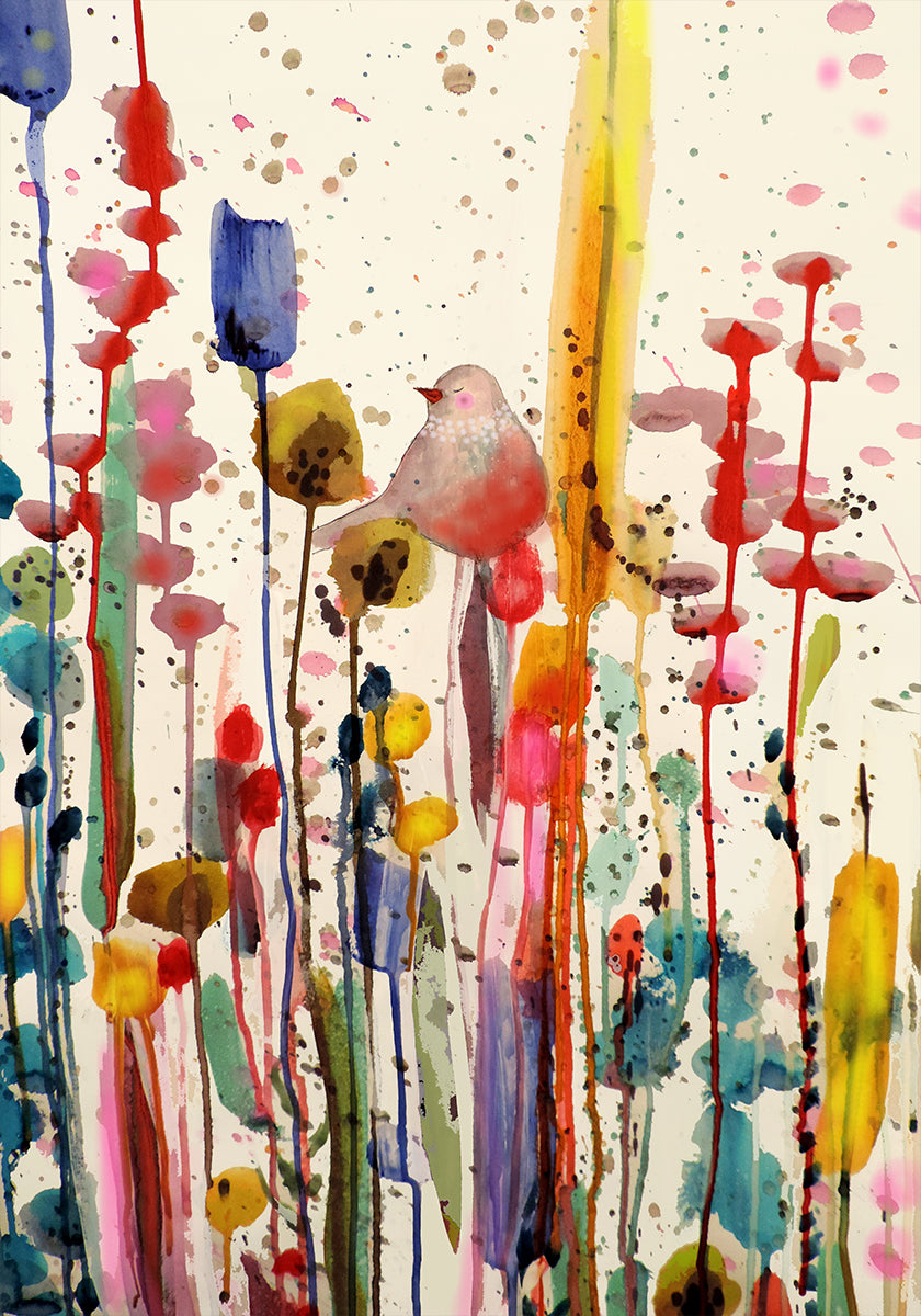 Poster „Vogel im Glück“.