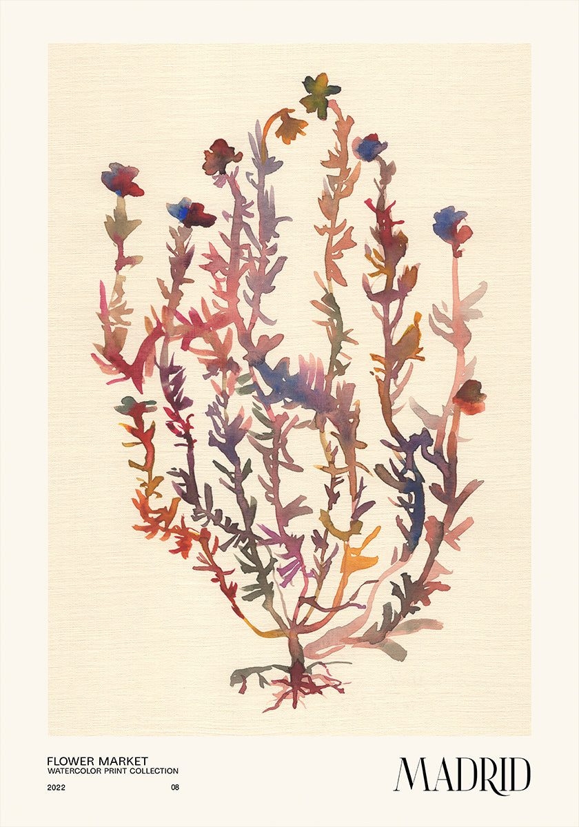 Sammlung von Aquarelldrucken. Blumenmarkt - Madrid