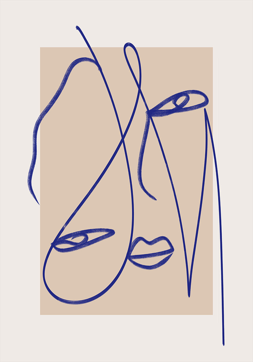 Abstraktes blaues Line-Art-Poster