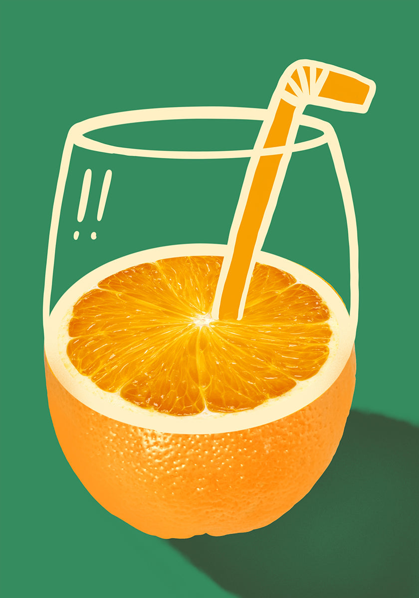 Lebendiges orangefarbenes, raffiniert illustriertes Poster