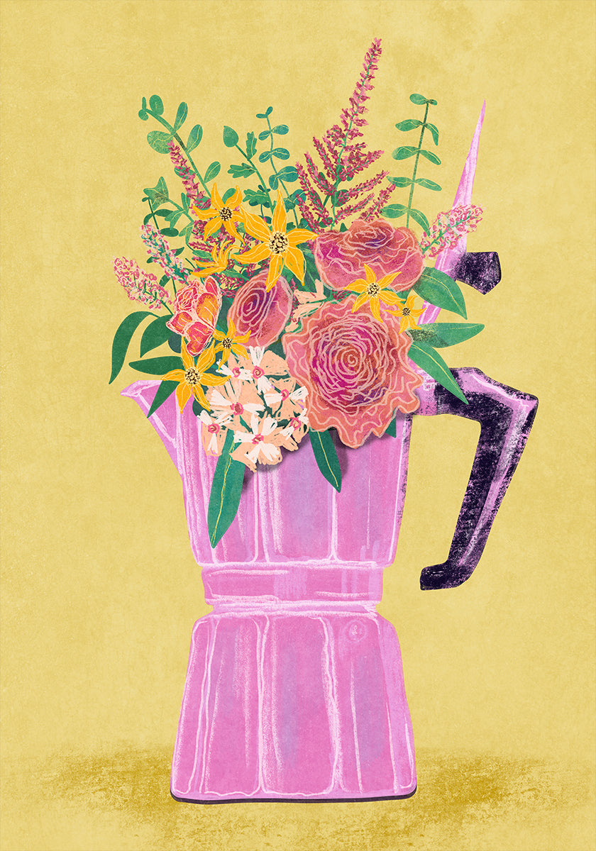 Espressomaschine mit Blumen