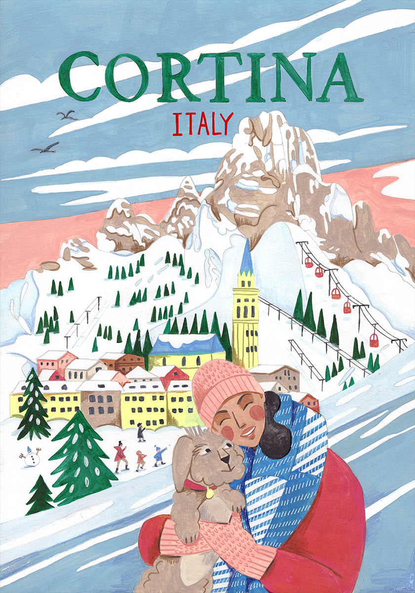 Reiseplakat Frau in Cortina, Italien Poster