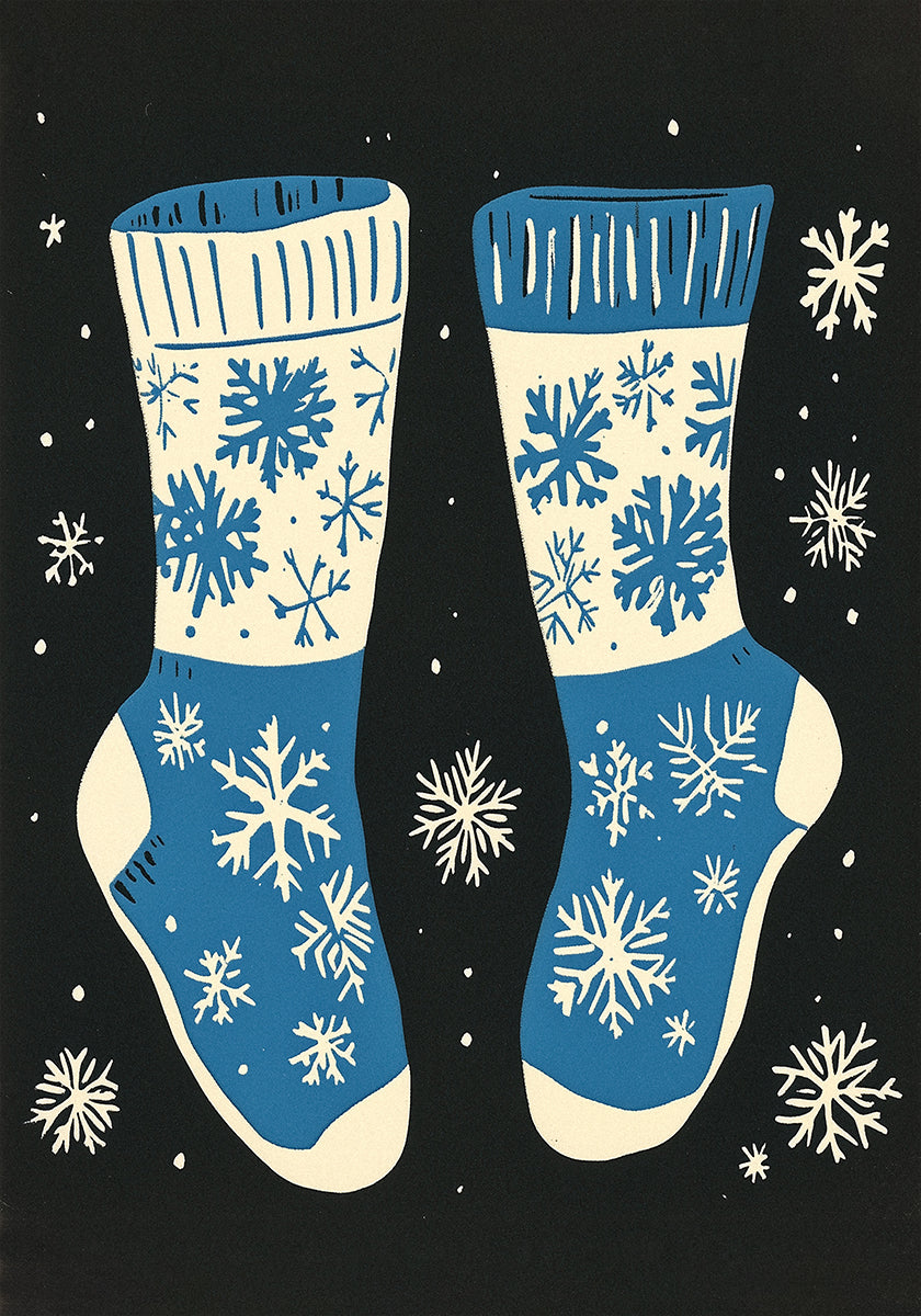 Vintage-Socken-Strickwaren-Blau auf schwarzem Poster