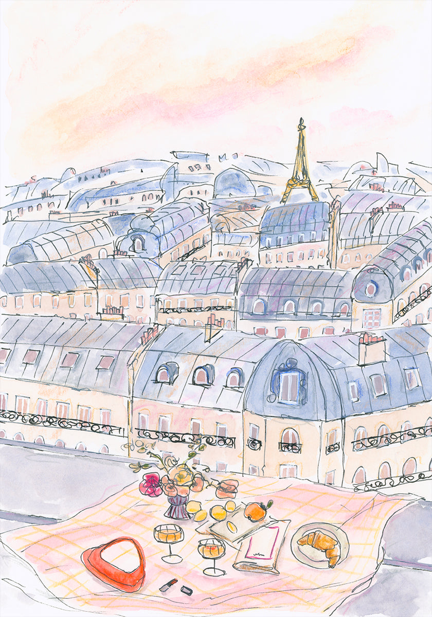 Pariser Dachpicknick mit Blick auf den Eiffelturm