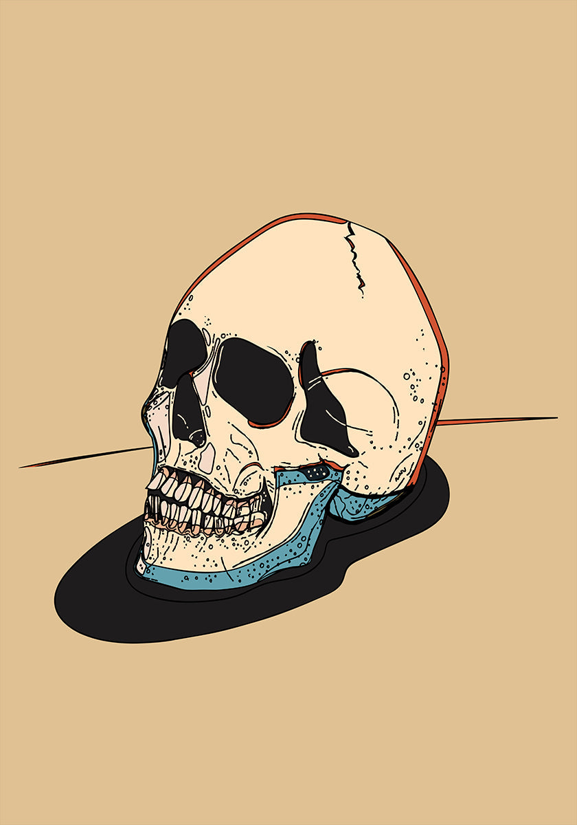 Totenkopf-Illustration auf beigem Hintergrund
