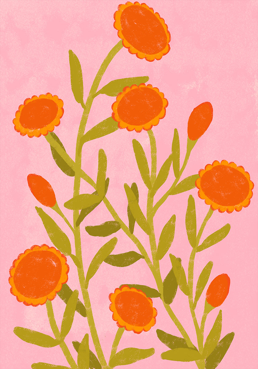 Poster mit leuchtend orangefarbenen Blumen