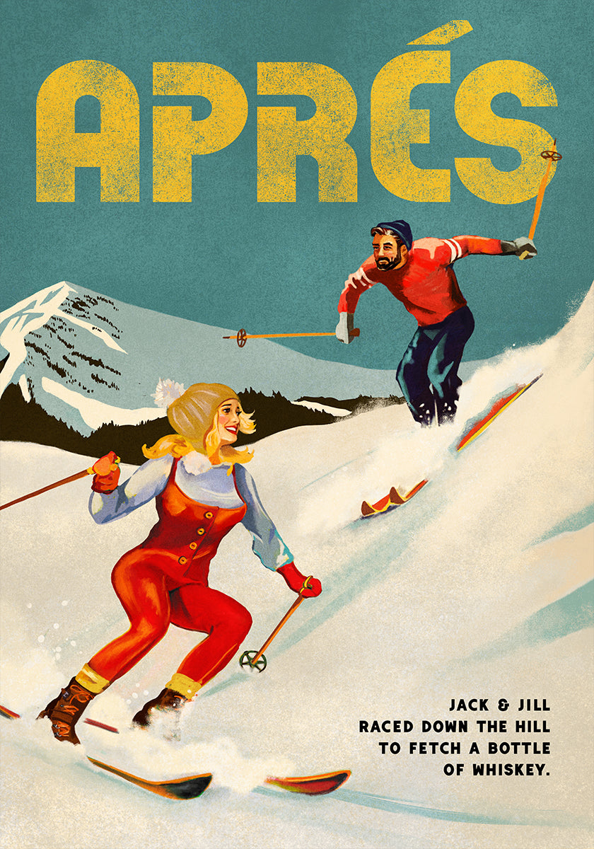 Vintage Pin Up Après-Whisky-Ski-Paar-Poster