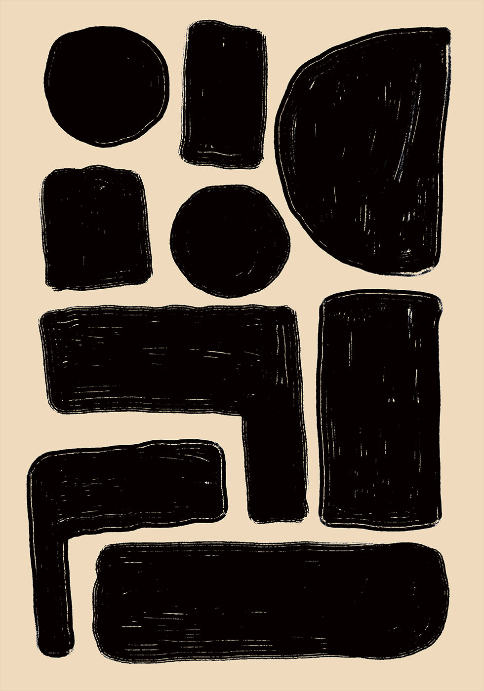 Abstraktes Poster mit schwarzen Formen