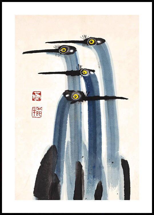 Antikes Kranich-Aquarell-Poster - Posterbox.dk