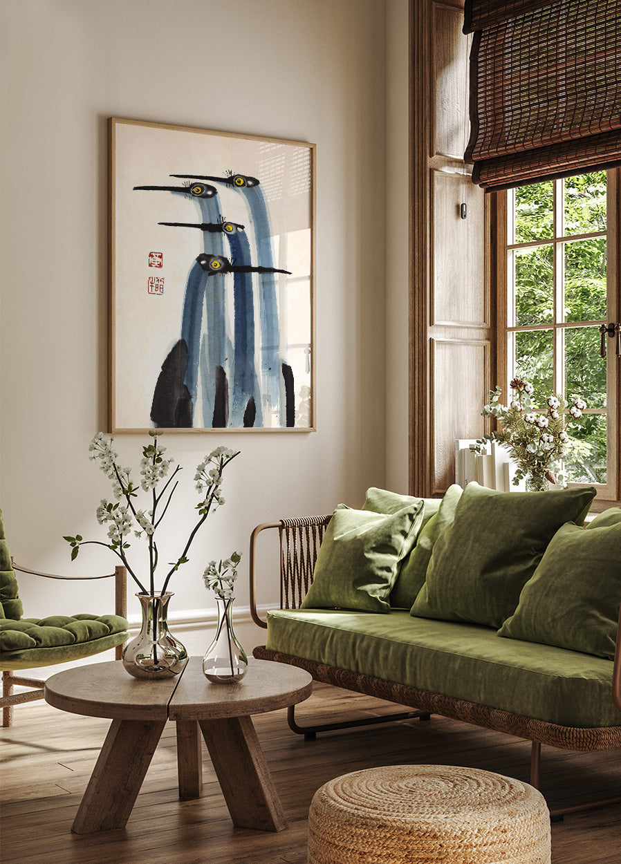 Antikes Kranich-Aquarell-Poster - Posterbox.dk