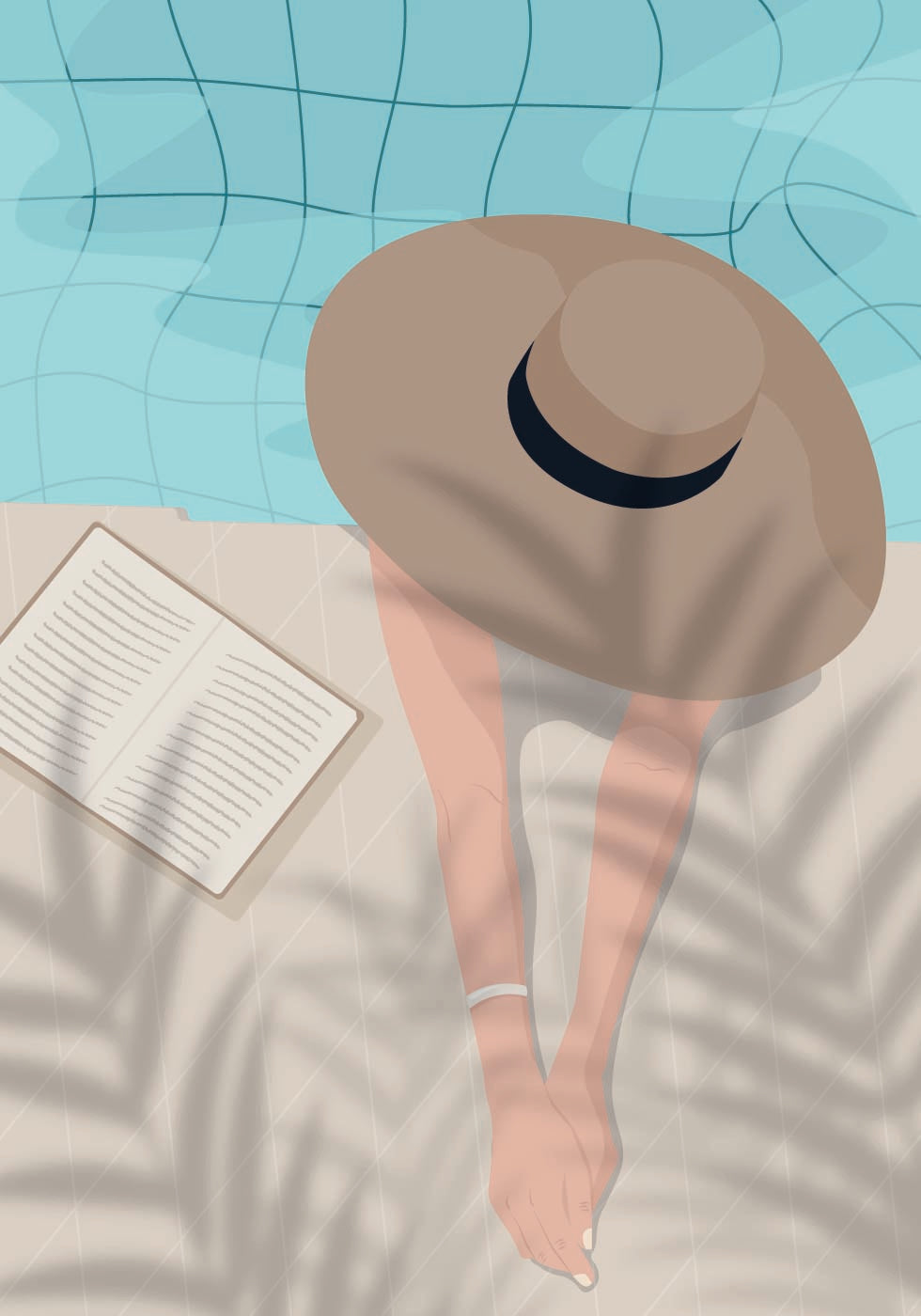 Genießen Sie den Moment 2, Poster „Sommer am Pool mit Buch und Hut“.