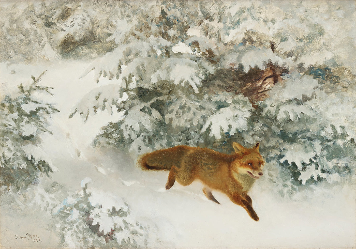 Fuchs in der Winterlandschaft von Bruno Liljefors Nr. 1 Poster - Posterbox.dk