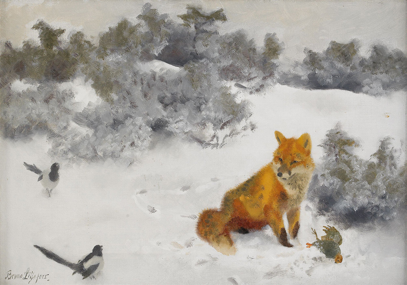 Fuchs in der Winterlandschaft von Bruno Liljefors Nr. 2 Poster - Posterbox.dk