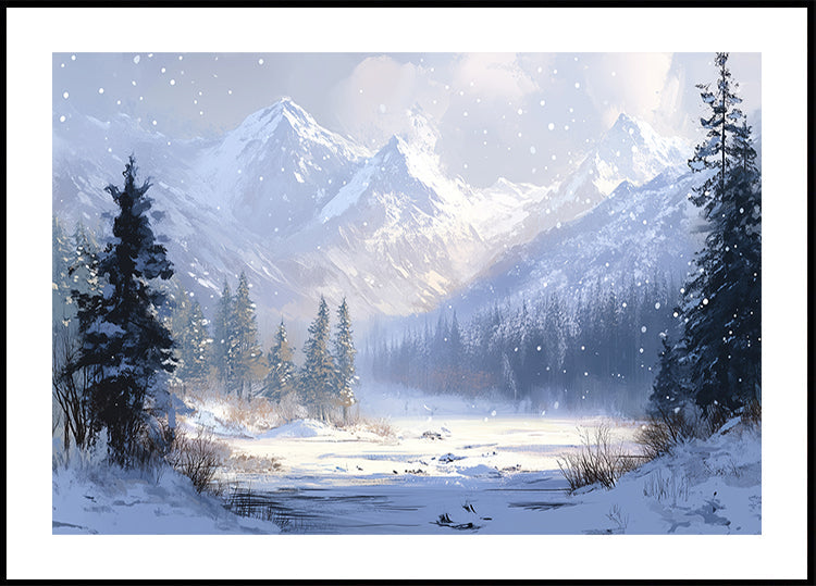 Winter verschneite Landschaft Pinselstriche Poster