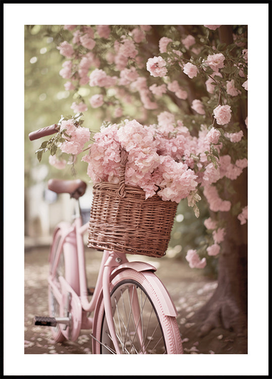 Rosa Fahrrad und Blüten Poster - Posterbox.dk