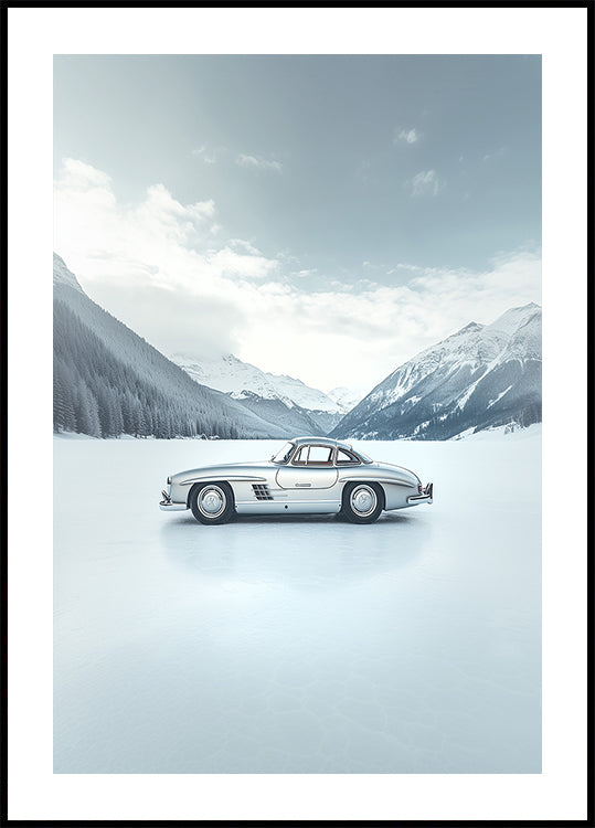 Retro-Silberauto auf gefrorenem Seeufer-Poster