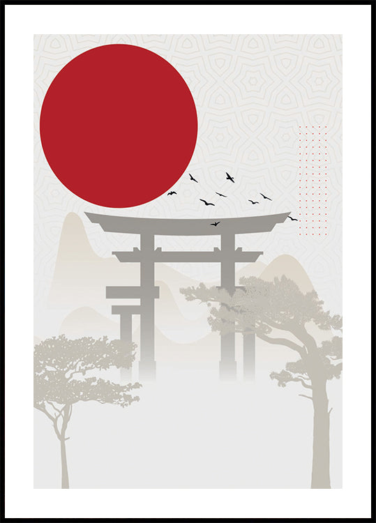 Red Sun Torii Poster