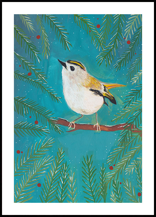 Goldhähnchenvogel sitzt in einem Baum Poster