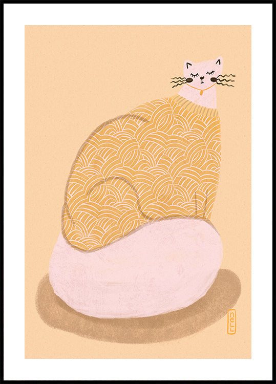 Katze in einem buttergelben Jersey-Illustrationsposter