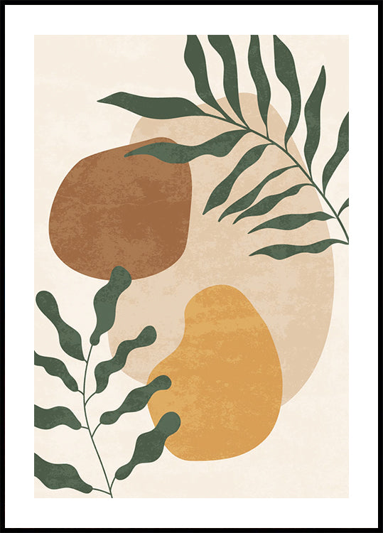 Poster mit abstrakten Formen und Blättern - Posterbox.dk