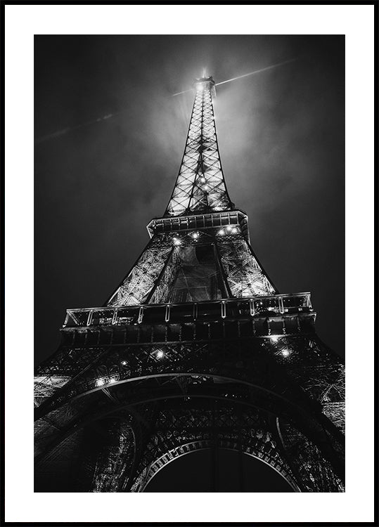 Eiffelturm-Paris-Nacht-Schwarz-Weiß-Poster