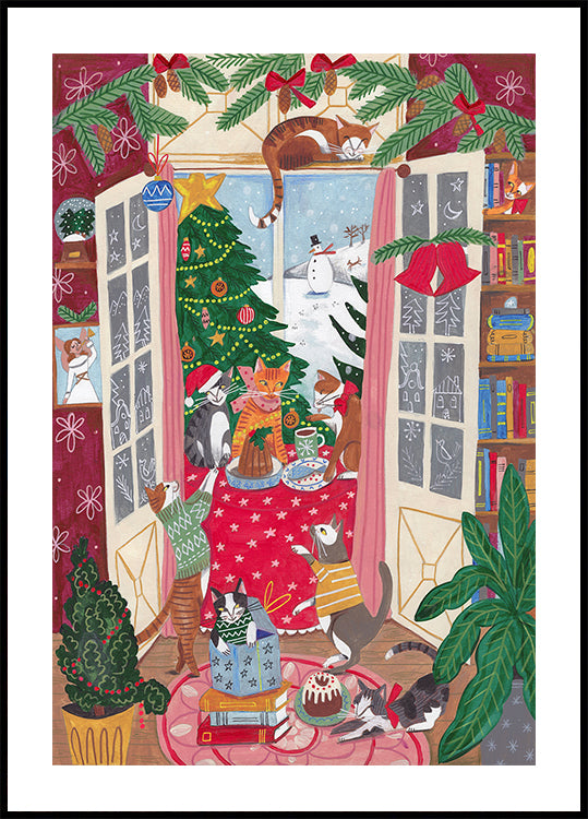 Poster „Katzen im Fenster“.