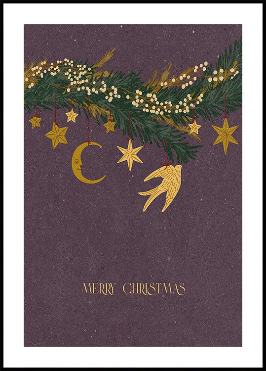 Weihnachts-Vintage-Spielzeug auf Weihnachtsbaumzweigen Poster