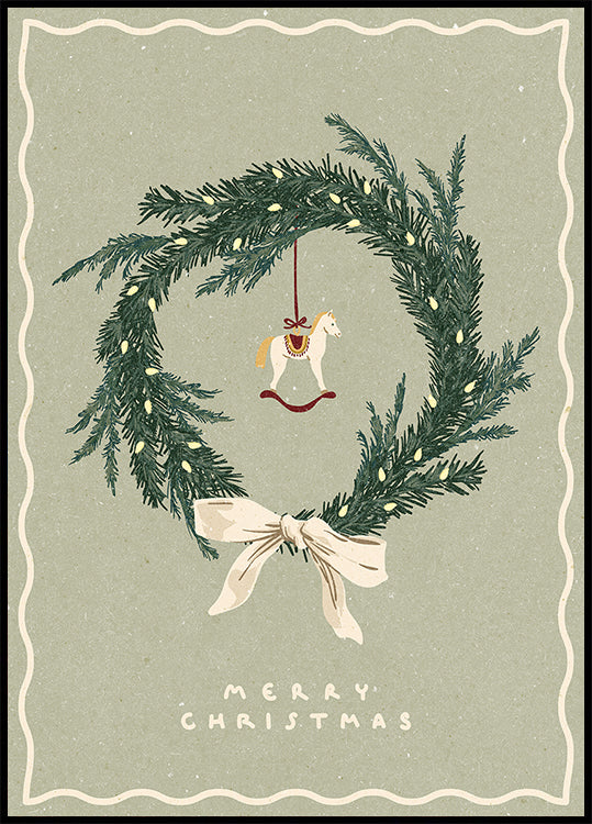 Pferdespielzeug auf Weihnachtskranz mit Schleife Poster