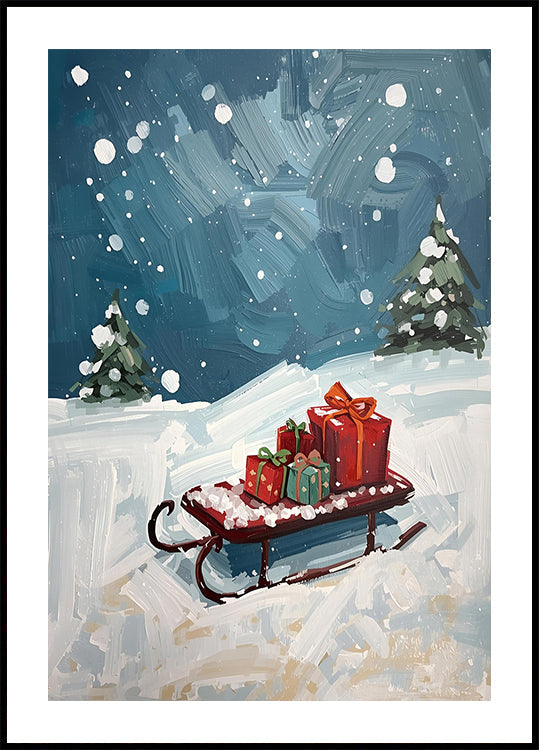 Schlitten mit Geschenken Poster