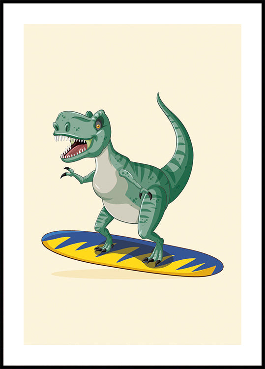 Surfendes T-Rex-Poster - Posterbox.dk