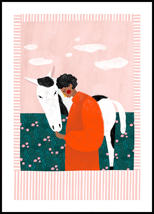 Lebendiges Mädchen und Pferd