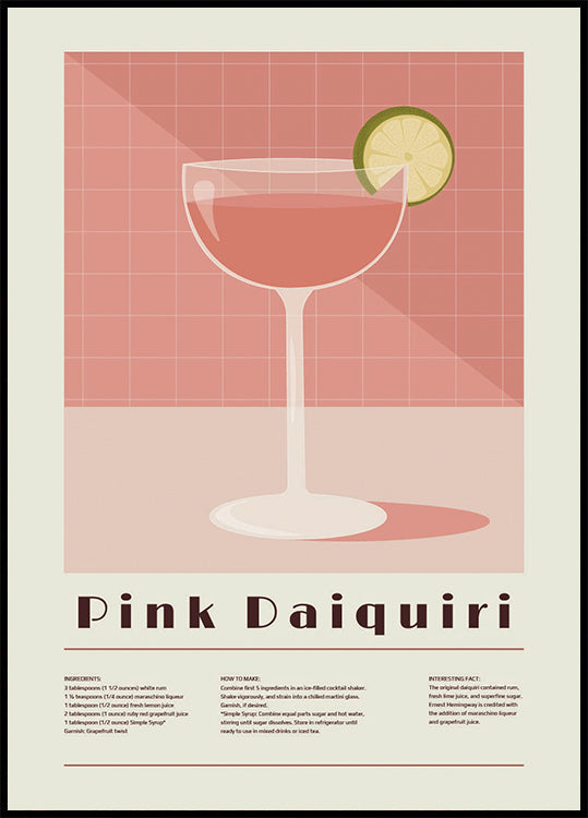 Rosa Daiquiri-Cocktail, Retro-Rezept-Poster