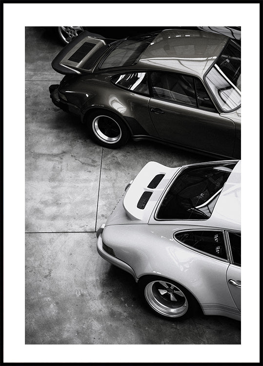 Klassisches Porsche in Schwarz-Weiß-Poster - Posterbox.dk