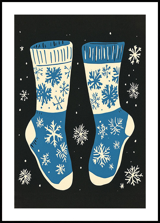 Vintage-Socken-Strickwaren-Blau auf schwarzem Poster