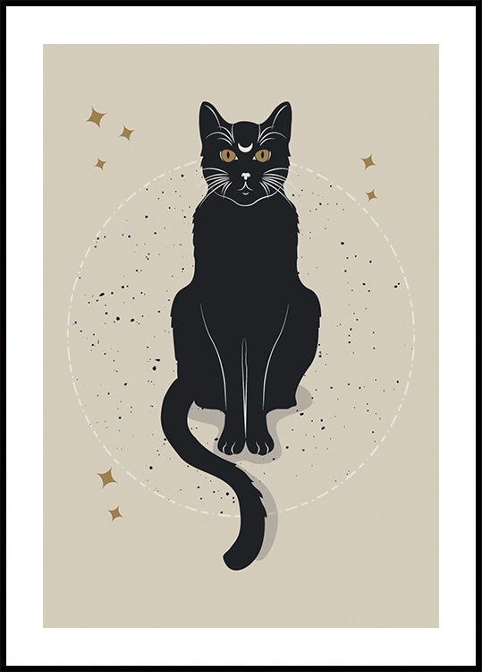 Mondkatze, mystisches schwarzes Katzenplakat
