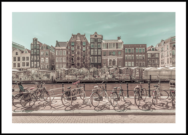 AMSTERDAM Single Canal mit Blumenmarkt | Poster im urbanen Vintage-Stil