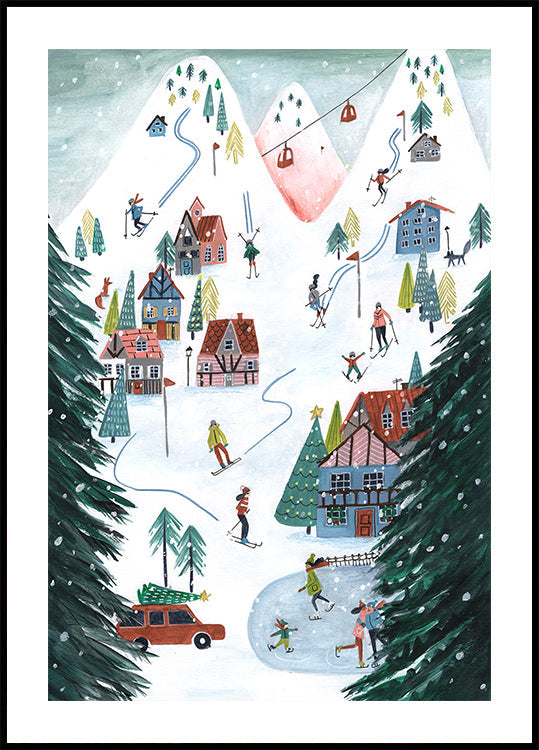 Langlauf-Skifahren in den Bergen zu Weihnachten Poster