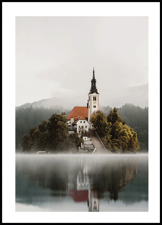 Misty Church on an Island Poster - Posterbox.dk