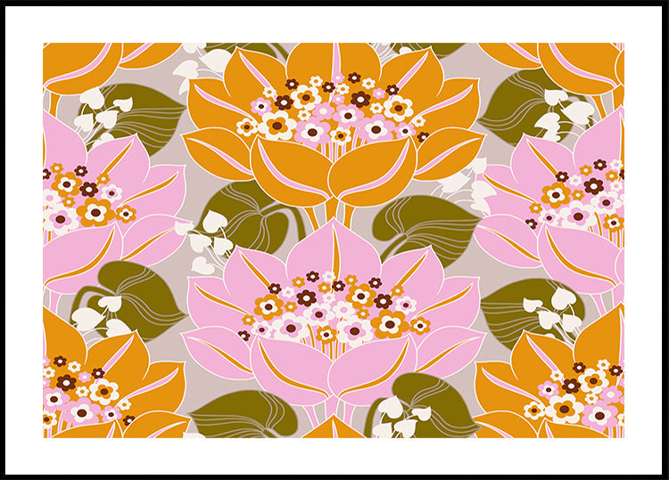 Rosa und orangefarbene Blüten mit grünen Blättern