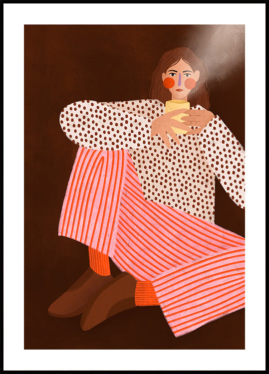 Frau mit der Tasse Tee Poster