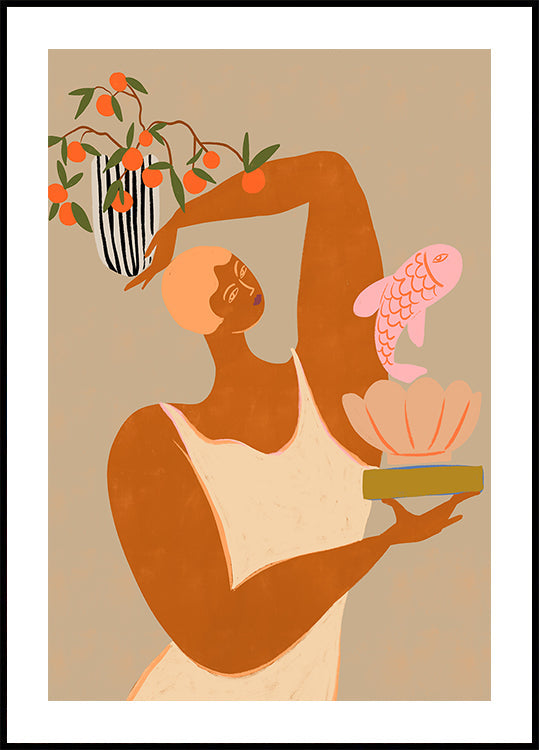 Poster mit Fisch und Orangen