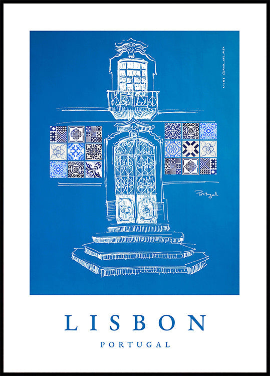 Lissabon-Poster mit Fenstern, Türen und Mustern