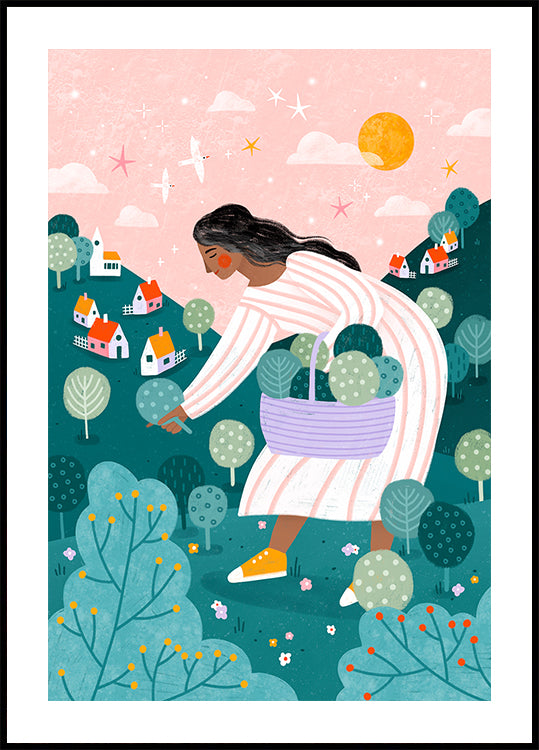 Eine Frau, die Bäume pflückt